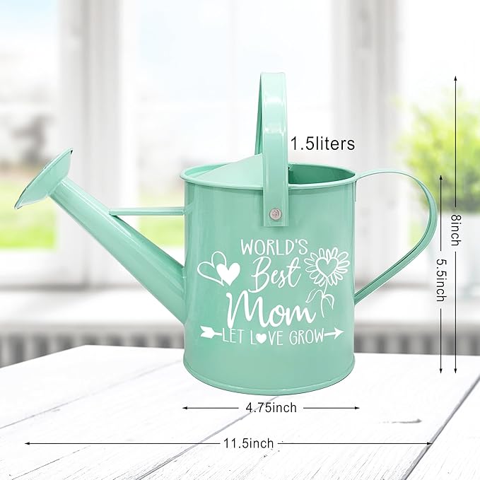 Hexagram Mom Gifts from Daughter, Birthday Gifts for Mom, Best Mum Ever Present from Son - Mommy Mint Metal Watering Can Gardening Present for Mothers Day Christmas, Garden Decor for Home Yard