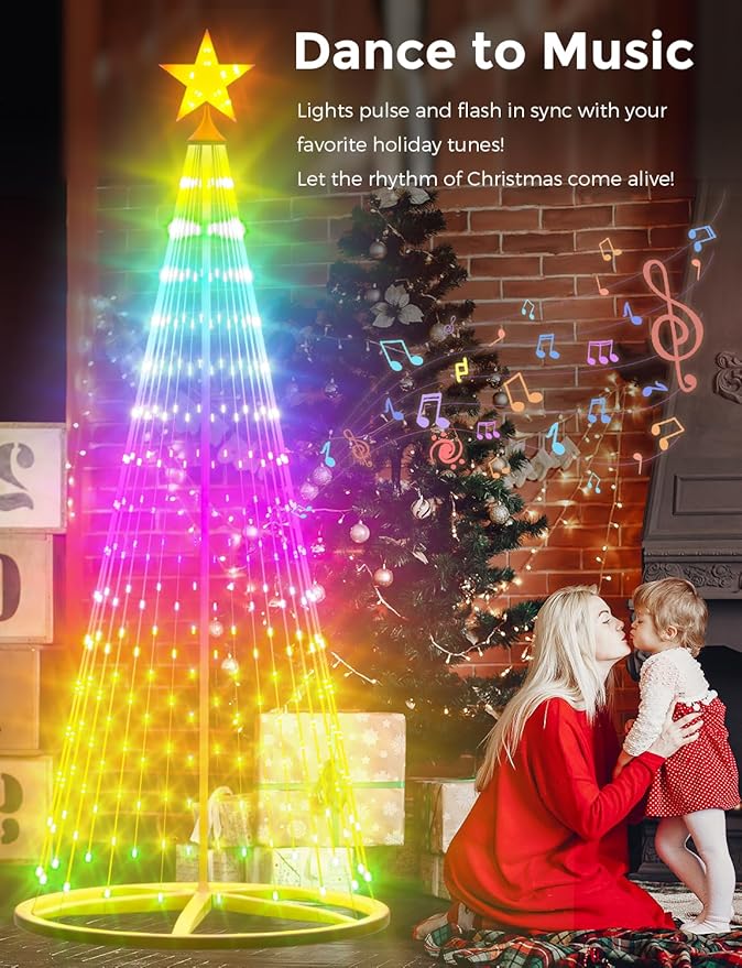 8ft Smart Lighted Christmas Cone Tree Outdoor, 16 Mil Color Changing, Music Sync, Timer, Group Control, RGB Led Christmas Decorations for Indoor Outdoor