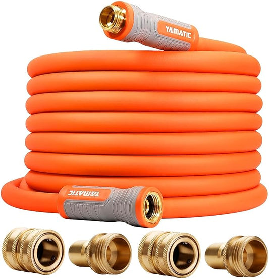 YAMATIC Garden Hose 5/8 in x 40 ft, Ergonomic Swivel Fittings, Burst 600 PSI, Heavy Duty, Flexible and Lightweight Water Hose with 2 Set Quick Connect