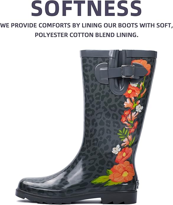 landchief Rain Boots for Women, Waterproof Ladies Tall Knee High Rubber boots,Comfort Garden Boots Anti-Slip Mid Heel Women Rain Shoes Outdoor