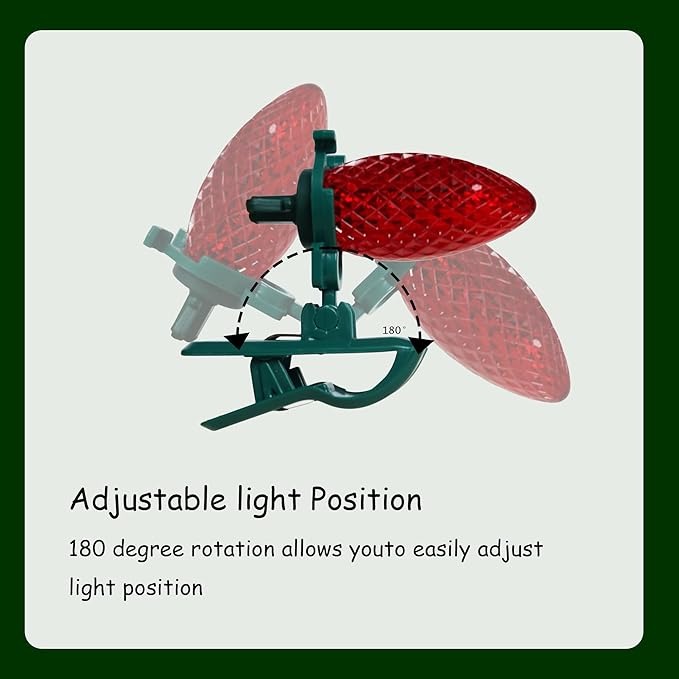 TW SHINE C9 Christmas Lights, 100 LED 66 FT Christmas String Lights Outdoor with 100 Spring Clips and Timer, Waterproof Connectable for Indoor Yard Xmas Tree House Decorations (Red & Green)