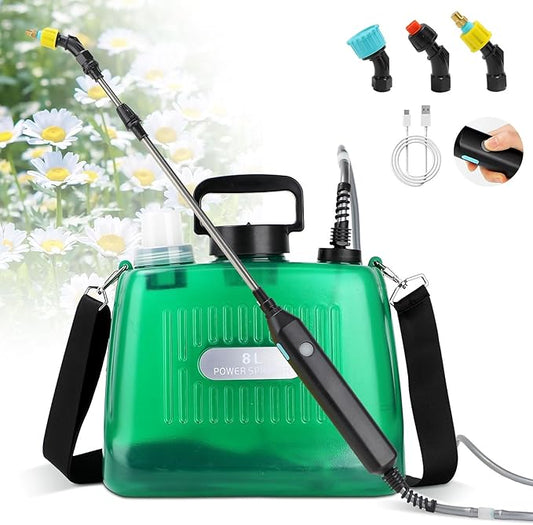 Pump Sprayer 2 Gallon Battery Powered 2 Gallon Sprayer, Upgrade Powerful with 3 Mist Nozzles, Rechargeable Handle, Retractable Wand,with Adjustable Shoulder Strap for Garden, Lawn, Cleaning