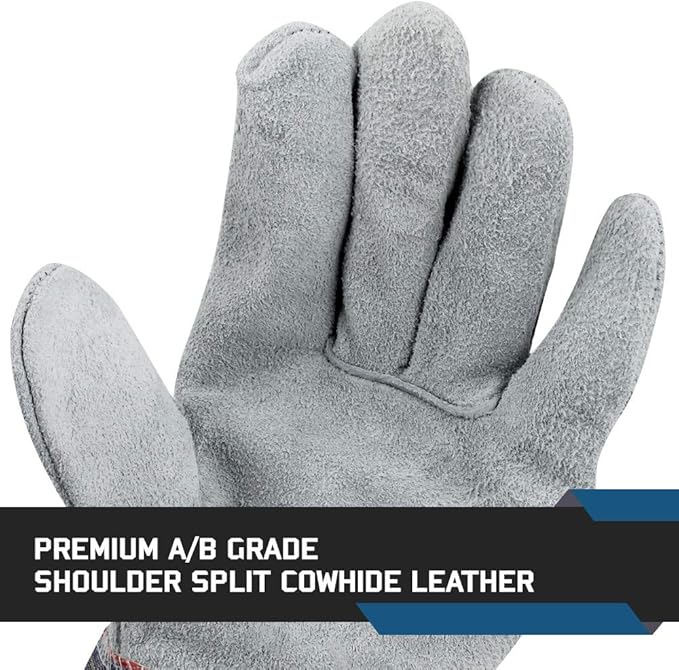 Glove Station Cowhide Leather Work Gloves for Men & Women – Work Gloves with Split Leather Palm, Rubberized Safety Cuff