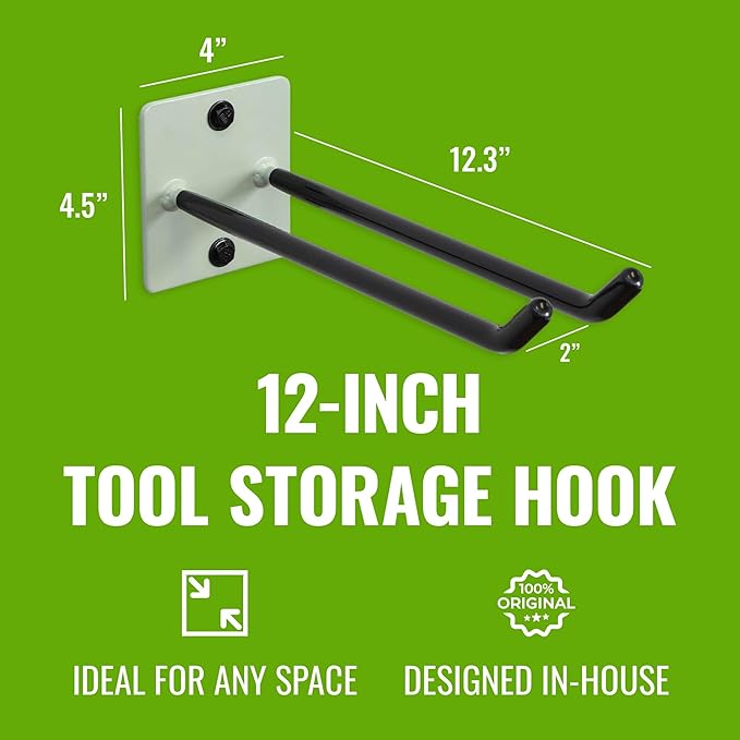 StoreYourBoard Tool Organizer Hook, Wall Mount Garage Storage, Tool Storage for Shovels Rakes Brooms Hoses and More, Rubber-Coated Steel Holds 50 lbs, 12" X 4" X 4.5"