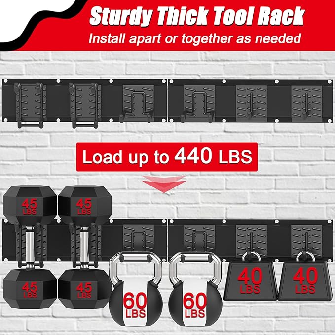 32 Inches Garage Organization,Wall Mount Garden Tool Organizer, 440lbs Adjustable Heavy Duty Metal Hanging Hooks, Garden Tool Hangers Storage Rack for Garage, Yard, and Shed (2 Racks, 6 Hooks)