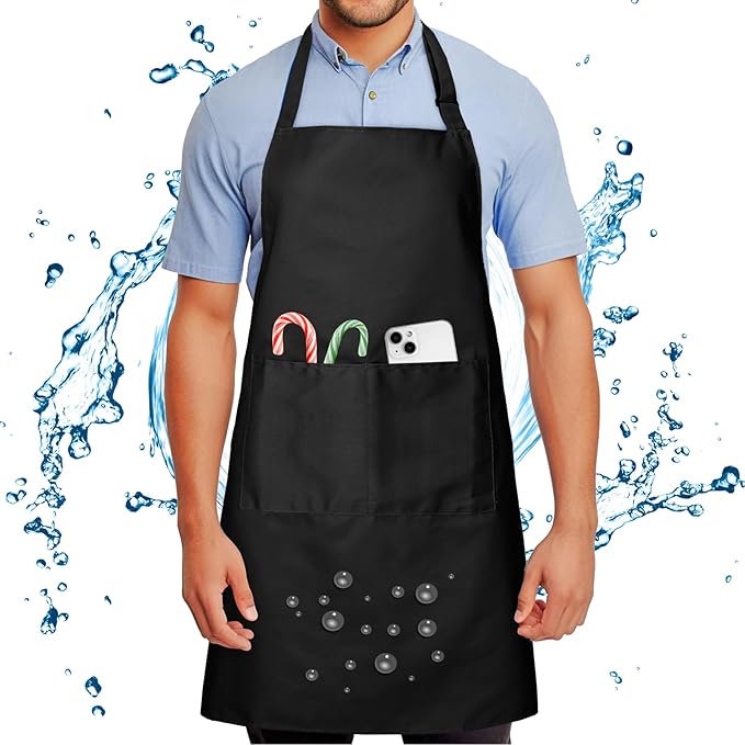 Chef Apron for Men and Women Wash Free Bib Apron with 2 Pockets Water & Oil Proof Adjustable Aprons