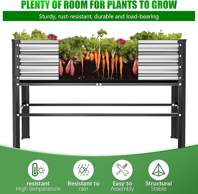Doniks 2PCS Raised Garden Bed with Legs, 48×24×32in Large Outdoor Metal Galvanized Garden Planting Box, 600lb Capacity for Vegetables Lawn Green Flowers, Fruits, Terrace
