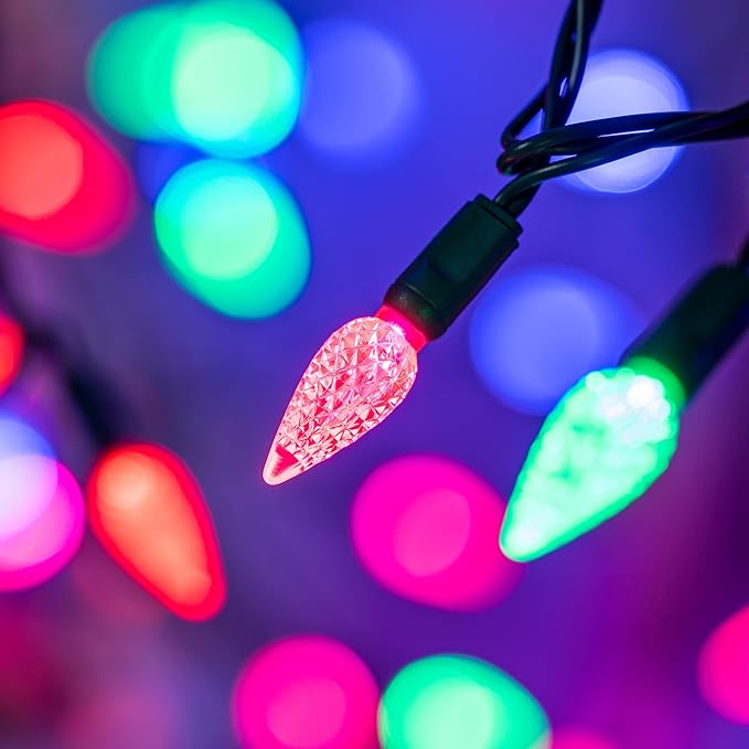 YULETIME Multicolor C6 Strawberry LED Christmas Lights, 33 ft 100 Count 4" Spacing One-Piece High Waterproof UL Certified String Light (Multi-Colored)