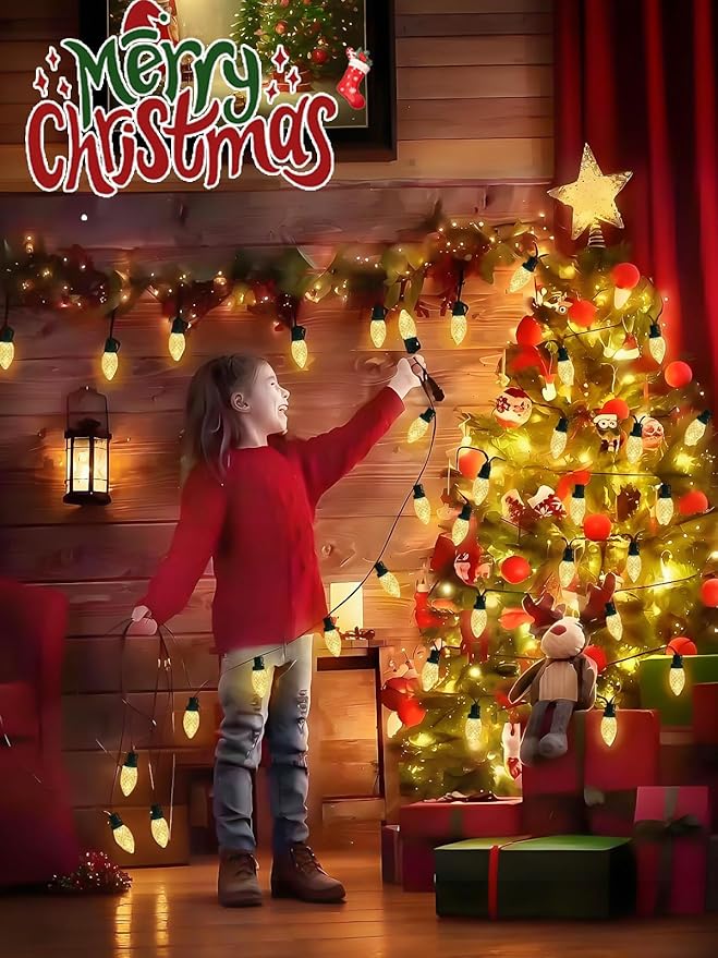 2-Pack C9 Christmas String Lights Plug in, 66 FT 100 LED Christmas Lights Connectable with 8 Modes & Timer, Waterproof Fairy Twinkle Light Indoor Outdoor for Xmas Tree Yard Decorations (Warm White)