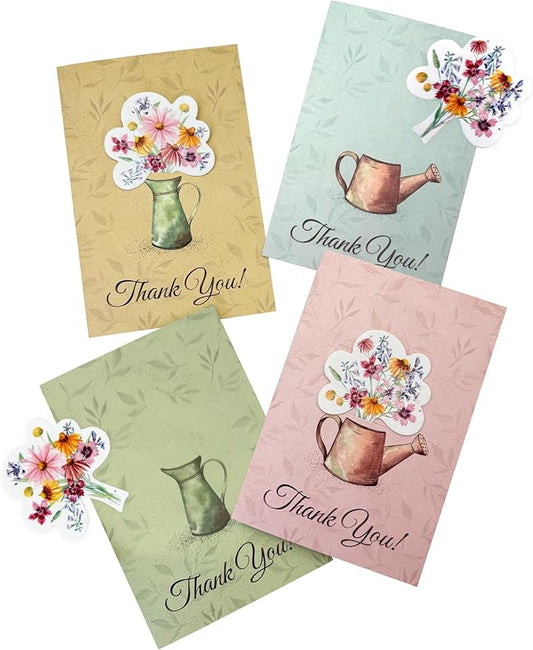Seed Paper Thank You Cards – 4 Plantable Bouquet Inserts with Wildflower Seeds, 4 Greeting Cards & Envelopes, Unique Gift for Mothers, Garden Lovers, Birthdays, Weddings & Special Occasions