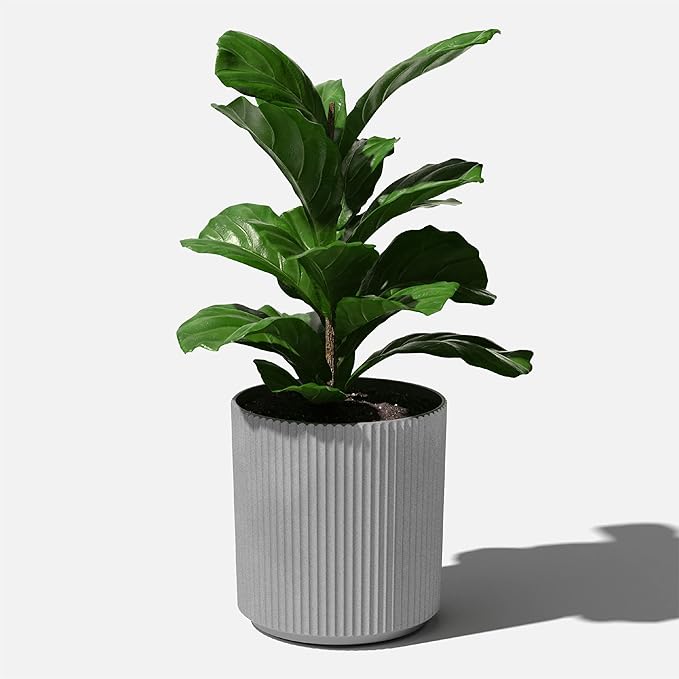 Veradek Mason Series Demi Planter - Large Round Planter for Indoor or Outdoor Patio/Balcony | Made from Plastic & Concrete with Drainage Holes | Modern Décor for Flowers, Trees, Tall Plants