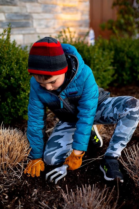 JustForKids Synthetic Leather Kids Garden Gloves Grey, 4-6 Years Old, Durable, Breathable, Non-Slip, Adjustable Safety Cuff, Child-Sized Work Gloves for Planting, Digging, Weeding, Outdoor Play, DIY