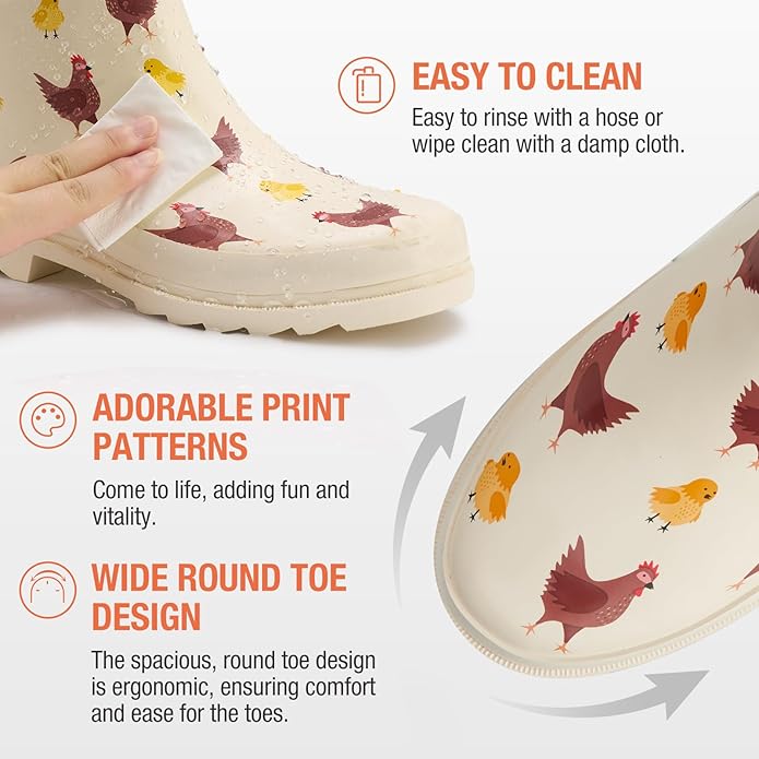 HISEA Rubber Rain Boots for Women Waterproof Garden Mud Boots