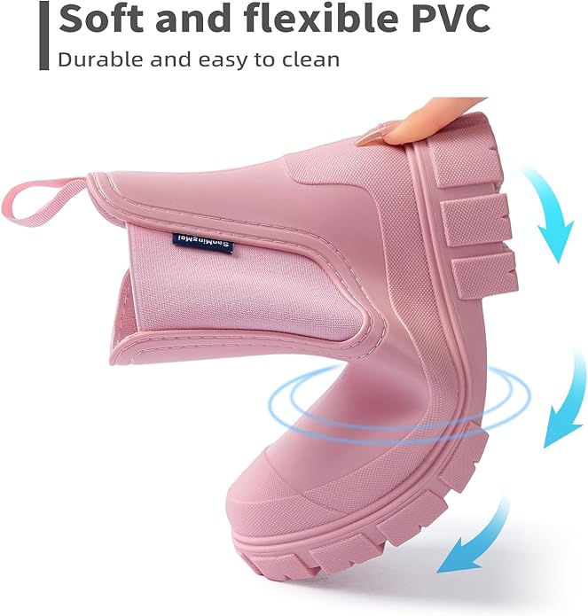 Drecage Womens Rain Boots Waterproof Rubber Garden Shoes Short Ankle Chelsea Boots Slip-Resistant