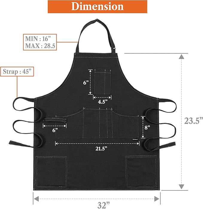 opux Chef Apron for Men, Kitchen Apron with Pockets for Women, Large Unisex Canvas Apron for Cooking Grilling BBQ Baking.