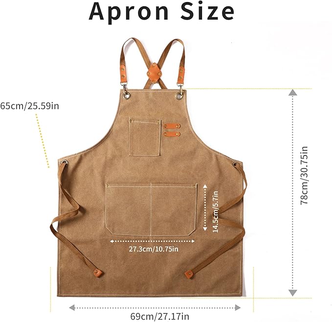 Tosewever Canvas Cross Back Chef Cotton Aprons for Men Women with Large Pockets