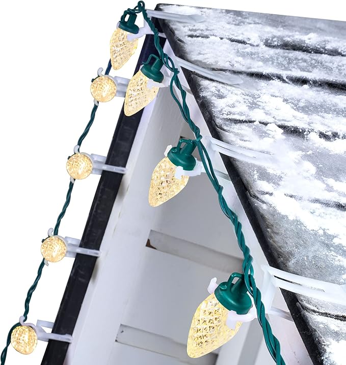 C9 LED Christmas Lights Outdoor, 68 Ft 100 LED C9 String Lights with 100 All in One Clips, Connectable Waterproof Christmas Tree Lights for Outside Roofline Backyard Garden Decor, Warm White 2 Pack