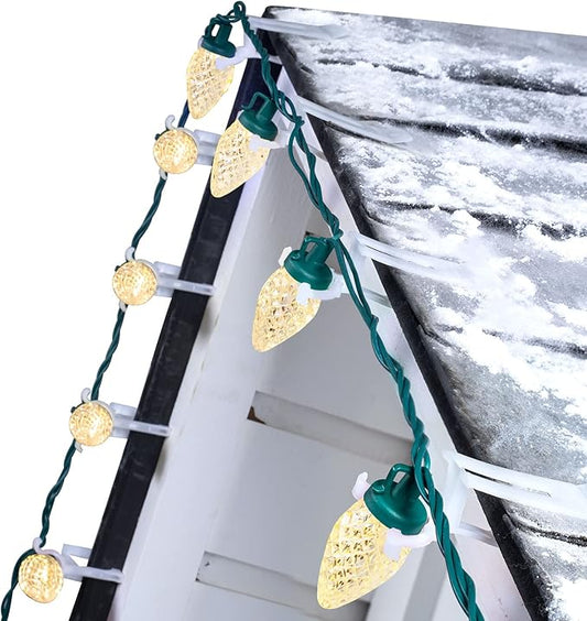 C9 LED Christmas Lights Outdoor, 68 Ft 100 LED C9 String Lights with 100 All in One Clips, Connectable Waterproof Christmas Tree Lights for Outside Roofline Backyard Garden Decor, Warm White 2 Pack