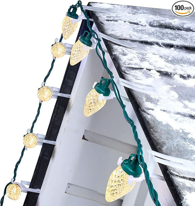 C9 Led Christmas String Lights 68Ft 100 LED with All in One Clips Outdoor Waterproof Strawberry Roof Lights, Commercial Grade Extendable for Indoor Outside Roofline Home Xmas Decoration, Warm White