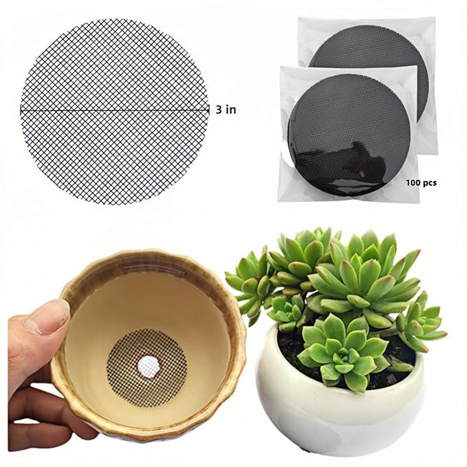 Shudyaer Flower Pot Hole Pad Bonsai Pots Bottom Grid Mat Mesh Round Drainage Mesh Hole Screens Keep Soil from Flowing Away Cuttable Circular Tailorable (100, 3 inch)