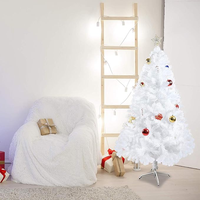 White 6ft Artificial PVC Christmas Tree with 800 Tips & Metal Stand Gorgeous Faux-Pine Xmas Tree Seasonal Holiday Decoration for Home,Office and Party