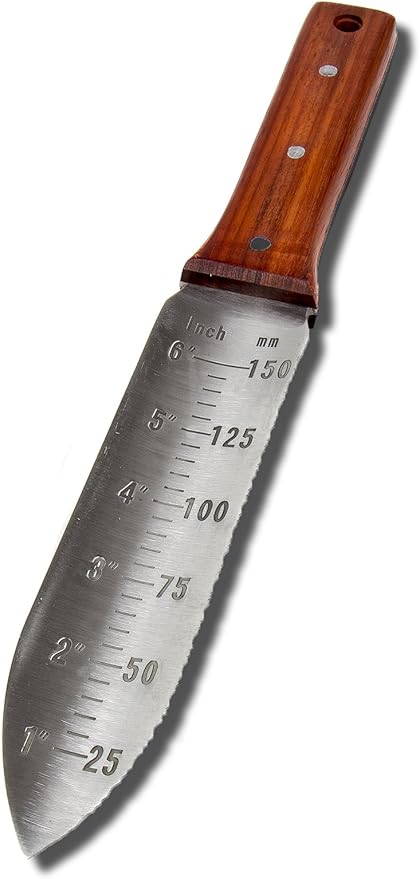 Garden Guru Hori Hori Gardening Knife for Weeding, Digging, Pruning, and Cultivating - Stainless Steel Full Tang Blade | Marks for Measuring Planting Depth (4 Pack)
