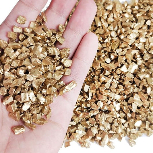 HappyFiller Golden Nuggets Crushed Glass for Resin Art,Small Gravels Stones for Aquarium Fish Tank Bottom Granule,Vase Filler Candle Holder Decor,Wedding Centerpieces Decoration,0.81 LB Gold