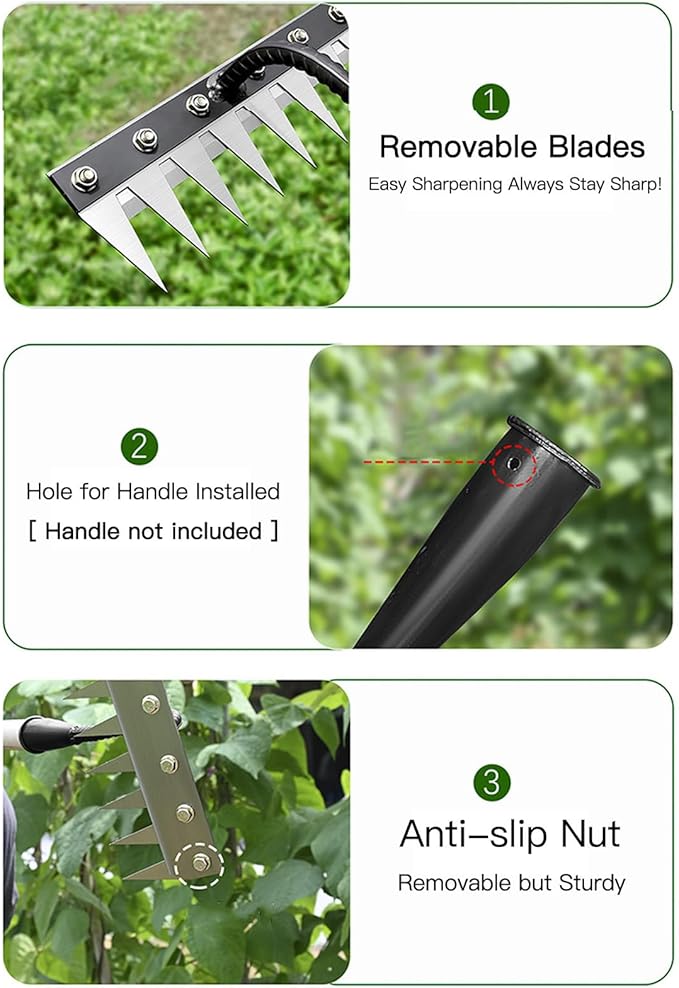 Gardenia Iron Weeding Rake 2.0, Iron Rake for Gardening and Weedings, 2025 Heavy-Duty Garden Hand Weed Puller Tool for Yard Lawn and Garden 5/6/7/8 Teeth Carbon Steel Garden Weeder Rakes (7 Tines)