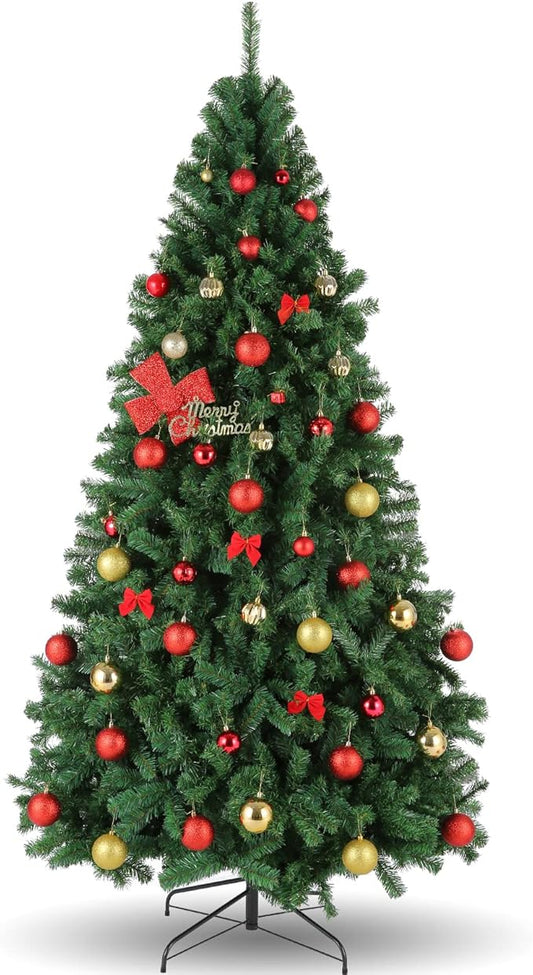 6ft Christmas Tree, Premium Spruce Hinged Artificial Holiday with 700 PVC Branch Tips and Metal Stand for Home, Office, and Xmas Party Decoration