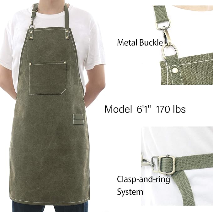 No-Tie Canvas Apron Heavy-Duty 16OZ Work Apron with Front Pocket Extra Long Straps Adjustable M–XXL