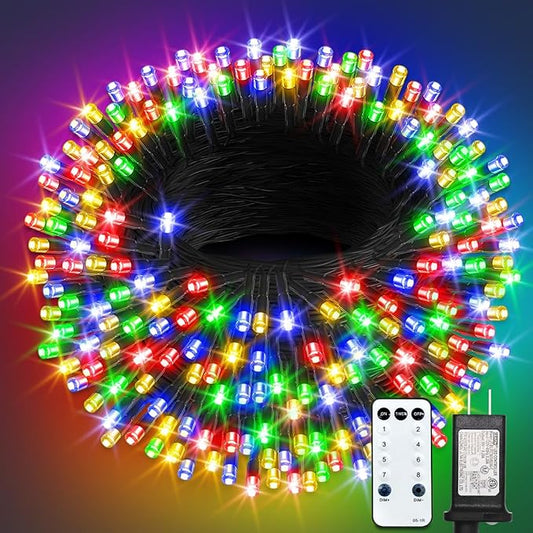 300 LED String Lights Outdoor, 100FT Multicolor Christmas Lights for Outside with Remote, Timer Memory Function, 8 Modes Waterproof Fairy Lights Plug in, for Xmas Tree Bedroom Patio Party