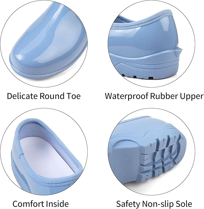 DKSUKO Waterproof Garden Shoe for Women Outdoor Slip-On Rain Boots Short Ankle Work Shoes and Garden Clogs with Comfort Insole