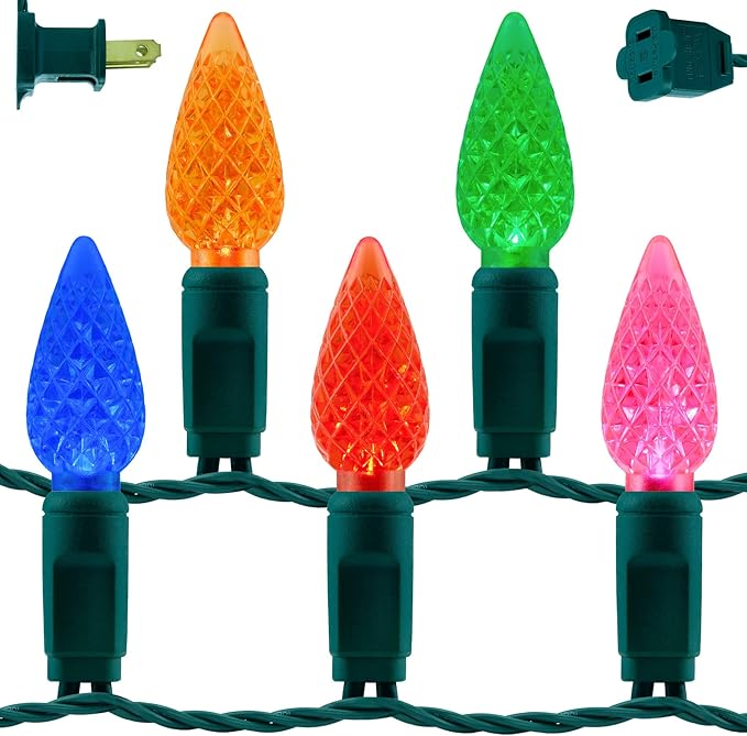 YULETIME Multicolor C6 Strawberry LED Christmas Lights, 33 ft 100 Count 4" Spacing One-Piece High Waterproof UL Certified String Light (Multi-Colored)