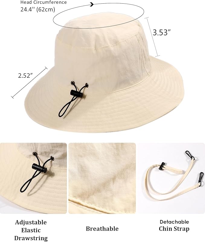 Water-Resistant Sun UPF 50+ Bucket Hat Protection Packable Brimmed Boonie for Women Men Summer Lightweight Hiking Outdoor Cap