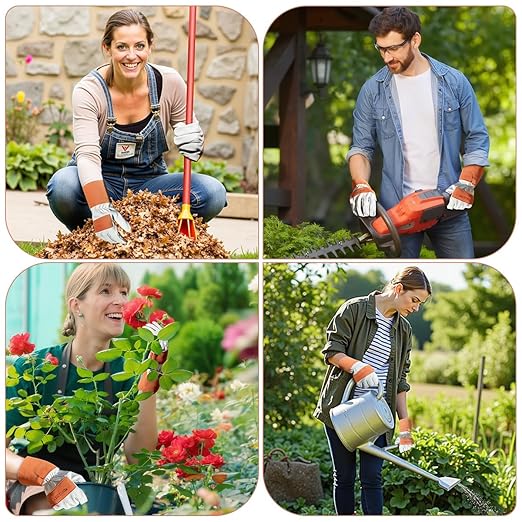 Gardening Gloves, Long Thorn Proof Garden Gloves for Women and Men, Goatskin Breathable Leather Work Gloves for Gardening, Pruning, Yard Work, Brown, L