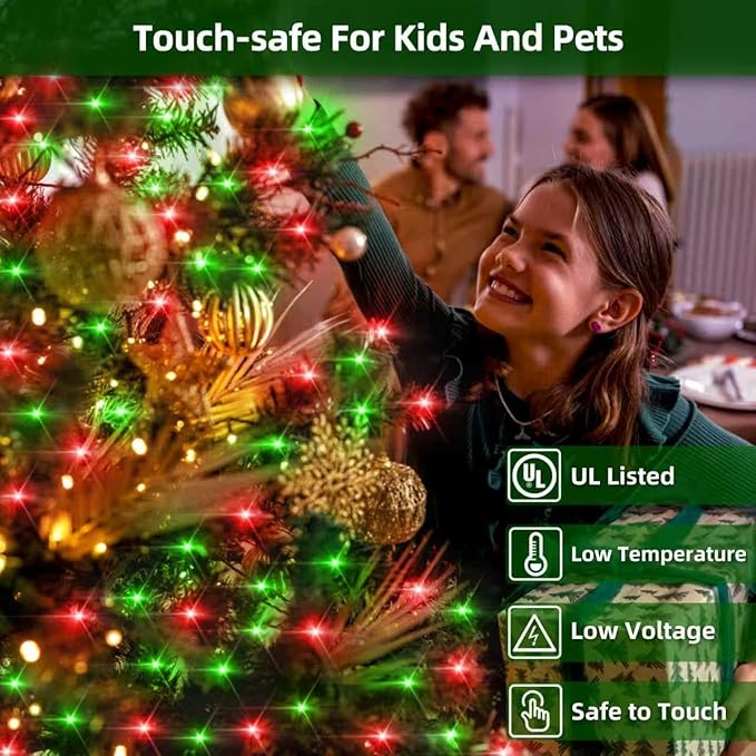 240FT 750LED Christmas Lights,12 Modes Red and Green Outdoor String Lights with Timer & Dimmable, Waterproof Green Wire Christmas String Lights for Tree Xmas Patio Fence Balcony Garden Party Decor