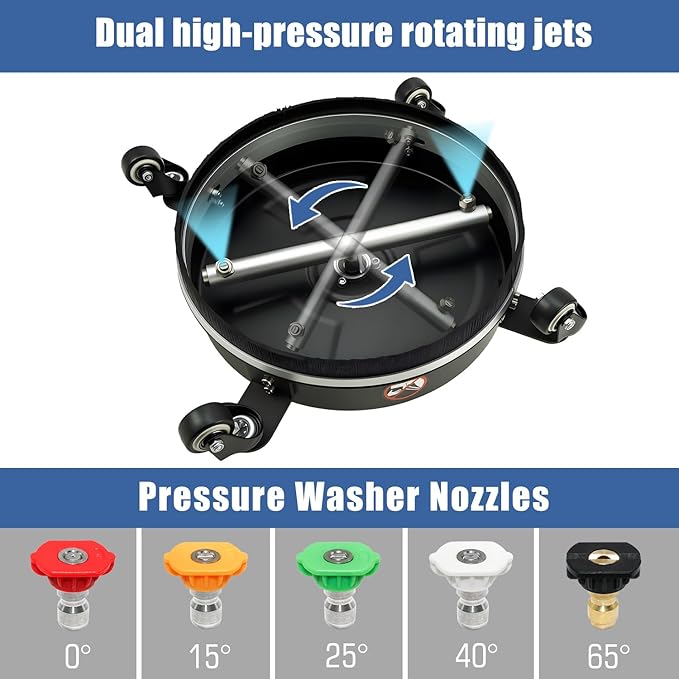 JANZ Pressure Washer Surface Cleaner with 4 Wheels,Ideal for Driveways,Sidewalks,Patios,Decks Cleaning (14 Inch Black)