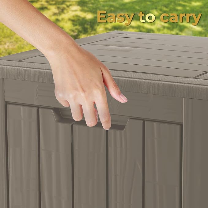 TARKARI 35 Gallon Lockable Resin Deck Box, Waterproof & UV-Resistant Outdoor Storage Box for Outdoor Cushion Storage, Garden Tools & Pool Accessories Storage, Gray