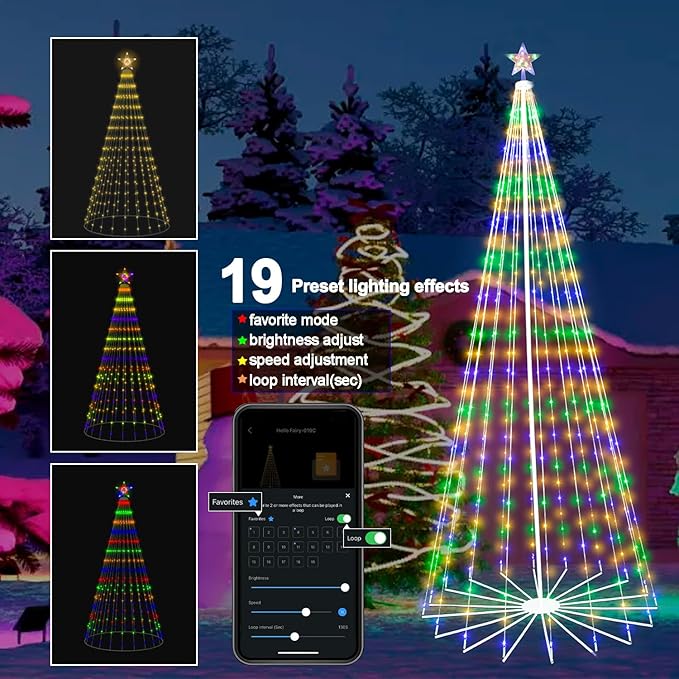6FT 252LEDS Outdoor Christmas Tree Lights, Smart Cone Tall Pop Up with Star, Timer, Waterproof, APP & Remote, Music Sync, Multicolor/WarmWhite, Outside Xmas Yard Porch Decor