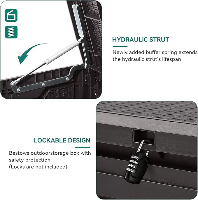 YITAHOME 100 Gallon Large Resin Deck Box Outdoor Storage Boxes for Patio Furniture, Outdoor Cushions, Garden Tools and Pool Supplies-Waterproof,Lockable (Dark Brown)