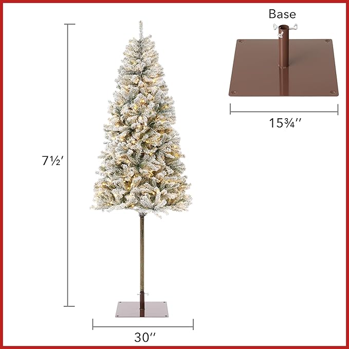 Casafield 7.5FT Pre-Lit Realistic Pencil Snow-Flocked Alpine Fir Artificial Holiday Christmas Tree with LED Lights and Metal Stand
