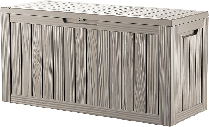 80 Gallon Deck Box, Resin Outdoor Indoor Waterproof Storage Box, Lockable Storage Box With Handle for Patio Furniture - Garden Tools - Swimming Pool Tools UV-Resistant, Brown