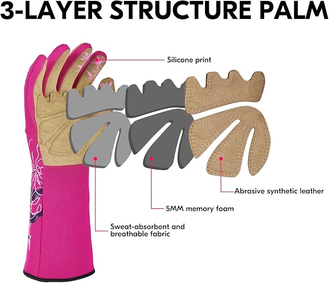 Vgo 1-Pair Ladies' Synthetic Leather Gardening Gloves, Long Sleeves Gauntlet, Breathable & Grip Work Gloves, High Dexterity, Washable (Size L, Red, SL7445)