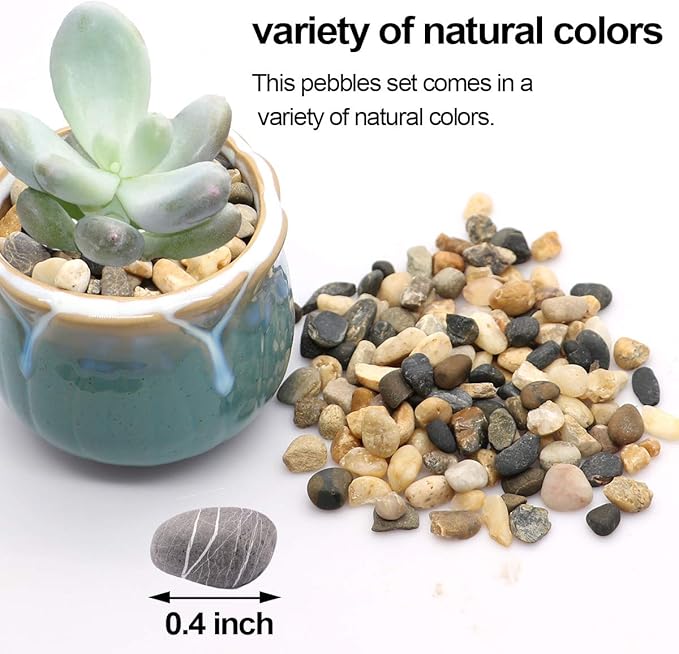 River Rocks Stones Natural Decorative Mixed Color Pebbles Fish Tank Gravel Small Garden Rocks Soil Cover for Aquariums, Landscaping, Vase Fillers, Succulent, Tillandsia, Cactus, Terrarium Plants 2.2lb