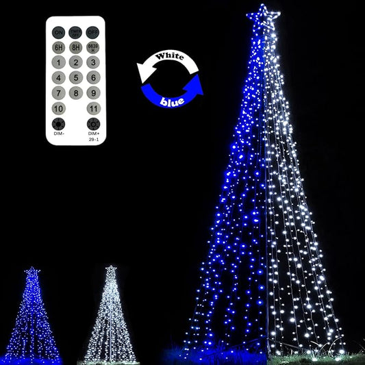 Outdoor Lighting Christmas Tree Lights 7.8Ft Cone Tall Star Topped Artificial Christmas Trees Arbol de Navidad Outside Decor for Xmas New Year Holiday White/Blue