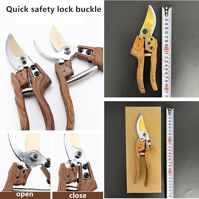 Bypass Pruning Shears scissors 25mm/0.98" Branch Cut Capacity Garden Clippers Gardening Scissors Sharp Stainless Steel Blade with 1 Pair Reusable Slip-Proof Gloves for Garden Orchard