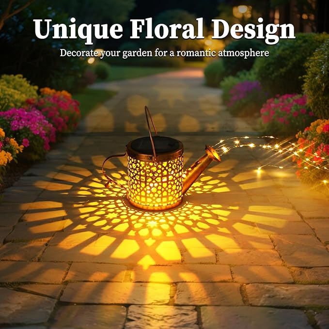 Solar Lights Outdoor Decorative, Metal Solar Watering Can Lights Waterproof, Garden Decor Hanging Lights for Outside Patio Pathway Yard, Christmas Birthday Gardening Gifts