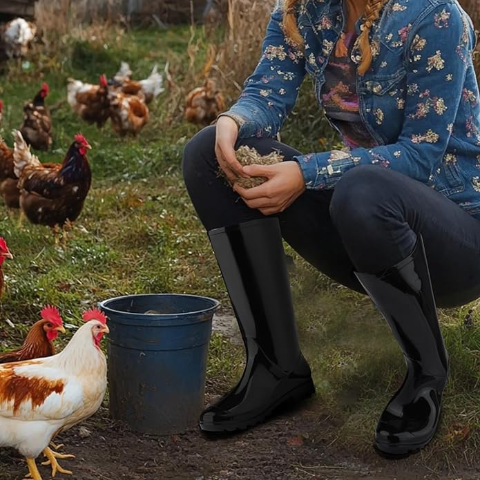 DaeRainy Tall Rain Boots for Women, Knee High Waterproof Slip On Garden Boots