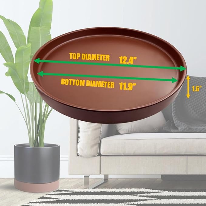 Ceramic Plant Saucer Pot Tray 12 Inch, Planter Saucers 4 5 6 7 8 9 10 11 12 13 Inch for Indoors Outdoor, Durable Sturdy Flower Drainage drip Water Tray for Glazed Pots Base (12.7 Inch-Brown)
