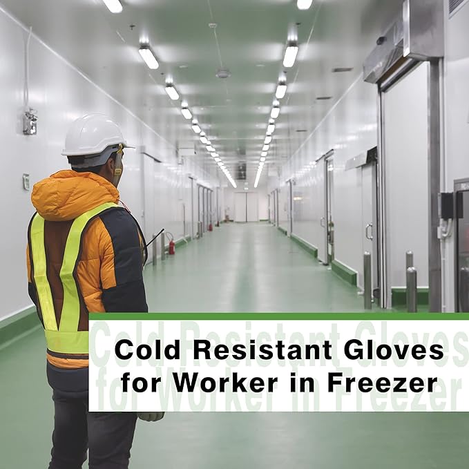 COOLJOB Thick Fleece Lined Winter Thermal Warm Freezer Work Gloves, 100% Recycled Polyester Base with Non-Slip Grip, Windproof for Cold Weather, 1 Pair, Large, Green